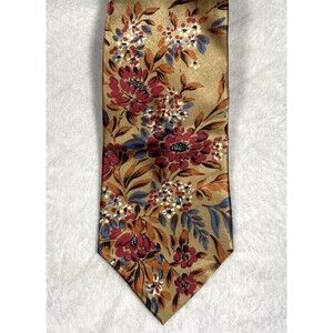 Oscar de la Renta Couture Men's Silk Tie Gold Pink Floral Wedding Guest Easter